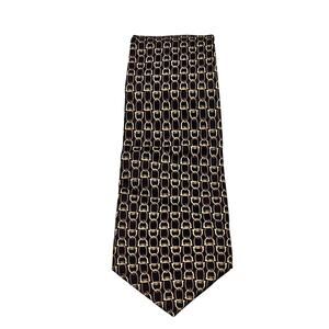 Paolo Gucci Tie Black Gold Chain Link Print 100% Silk Hand Made in Italy Necktie